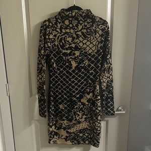 Elegant Black and Tan Patterned Dress